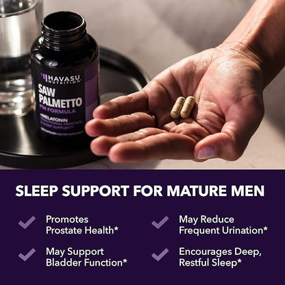 Saw Palmetto with Melatonin for Sleep & Prostate Supplement | Saw Palmetto Powder and Extract Ratio with Chamomile | Reduce Urinary Frequency for Men and Support Bladder in PM | Over 3 Month Supply