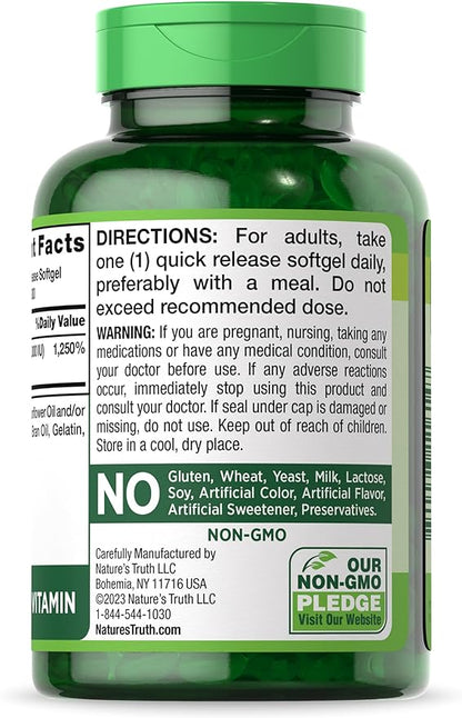 Nature's Truth Vitamin D3 10000 IU Softgels | 300 Count | Extra Strength | Non-GMO & Gluten Free Supplement