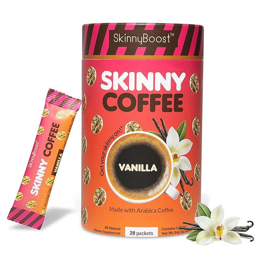 Skinny Boost Skinny Coffee- (Vanilla Flavored) Instant Coffee Made with Premium Arabica Coffee, Garcinia Cambogia, Green Tea Extract, Green Coffee Bean Extract, and Prebiotics (28 Packets)