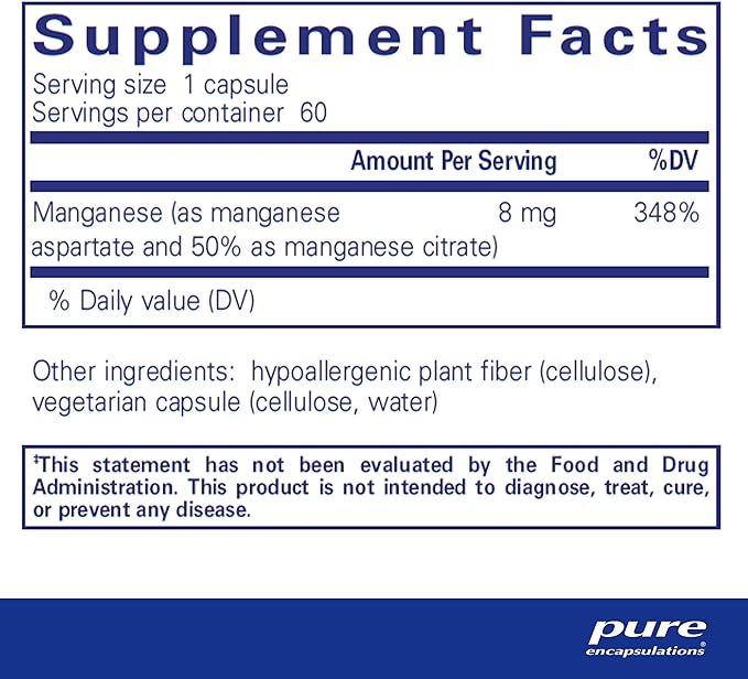 Pure Encapsulations Manganese (Aspartate/Citrate) | Hypoallergenic Trace Mineral Supplement for Connective Tissue and Bones | 60 Capsules