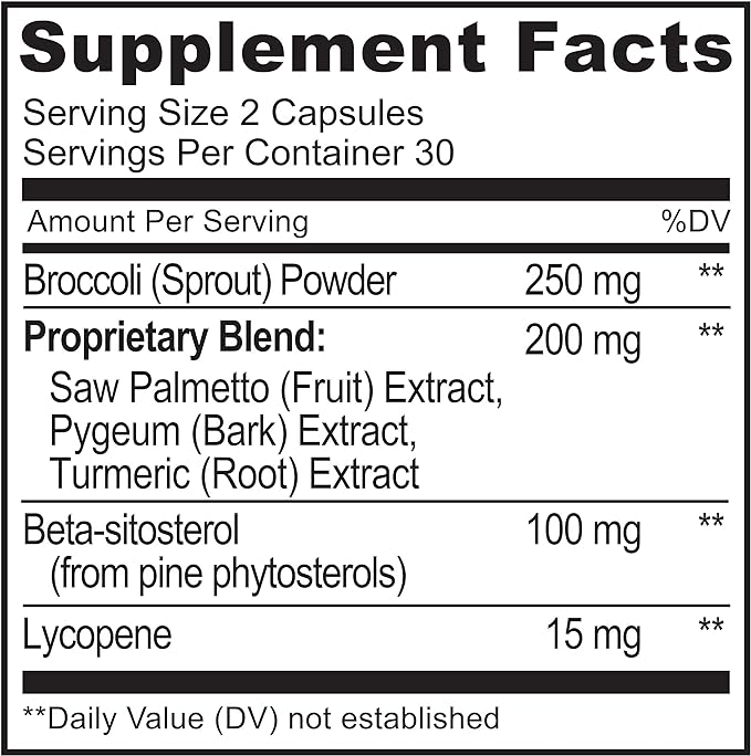 NATURELO Prostate & Urinary Health, Comprehensive Formula with Saw Palmetto, Pygeum, Tumeric, Plant Sterols, Broccoli and Lycopene, 60 Vegetarian Capsules