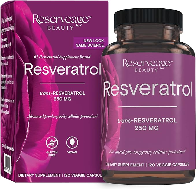 Reserveage Beauty, Resveratrol 250 mg, Antioxidant Supplement for Heart and Cellular Health, Supports Healthy Aging and Immune System, Paleo, Keto, 120 Capsules