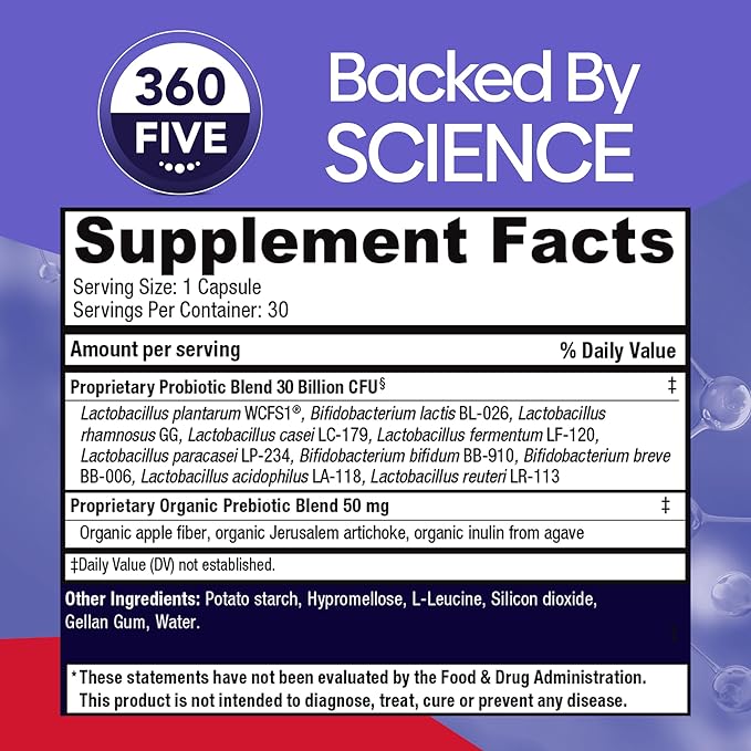 Adult Daily Probiotic Supplement for Women & Men, 30 Billion CFU, 10 Strains, Organic Prebiotic Fibers, Digestive & Immune Health, Occasional Constipation, Diarrhea & Bloating, 30CT (2 Pack)