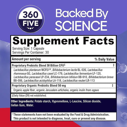 Adult Daily Probiotic Supplement for Women & Men, 30 Billion CFU, 10 Strains, Organic Prebiotic Fibers, Digestive & Immune Health, Occasional Constipation, Diarrhea & Bloating, 30CT (2 Pack)