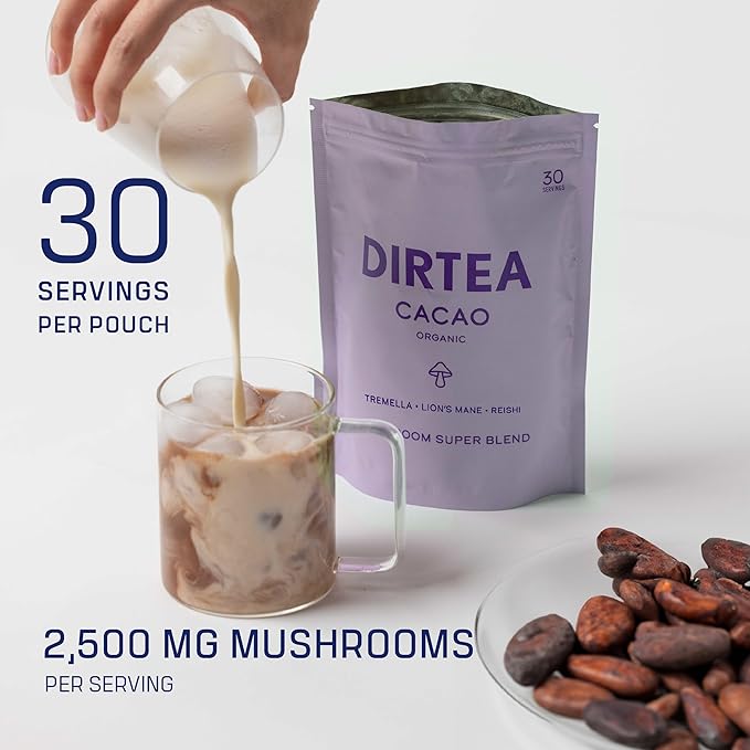 Mushroom Cacao Blend | 100% Organic | Vegan | Non GMO | Supports Immune Health | Promotes Deep Sleep & Focus | with Lion's Mane, Tremella, Reishi, MCT and Moringa | 180g - 30 Servings