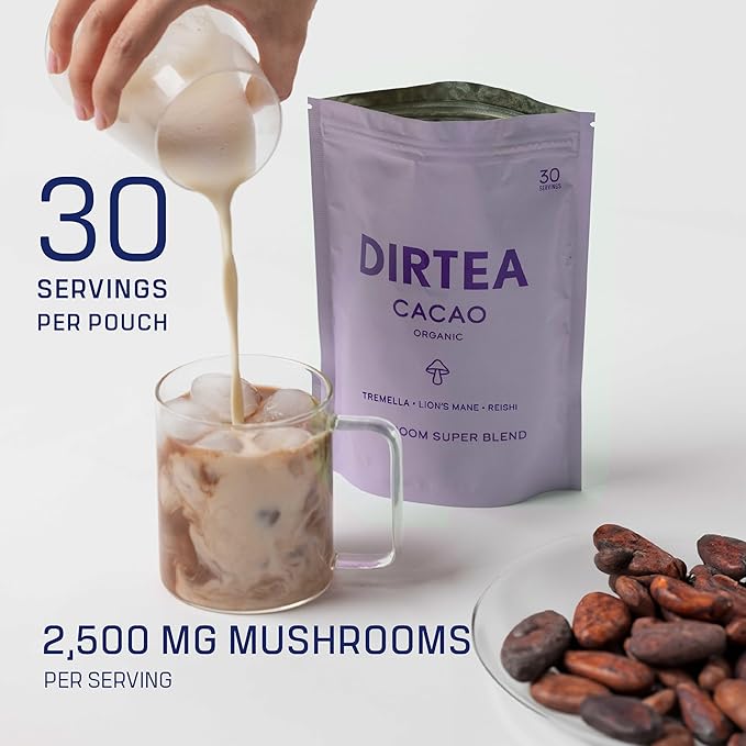 Mushroom Cacao Blend | 100% Organic | Vegan | Non GMO | Supports Immune Health | Promotes Deep Sleep & Focus | with Lion's Mane, Tremella, Reishi, MCT and Moringa | 180g - 30 Servings