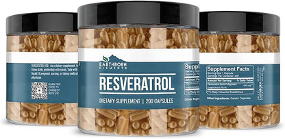 Earthborn Elements Resveratrol 200 Capsules, Pure & Undiluted, No Additives