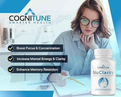 NuClarity - Premium Nootropic Brain Supplement - Focus, Energy, Memory Booster - Mental Clarity & Cognitive Support - Ginkgo Biloba, Bacopa Monnieri, Alpha-GPC, Phosphatidylserine, Rhodiola Rosea