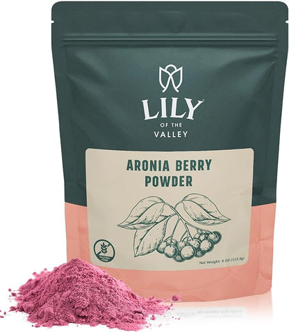 Lily of the Valley Aronia Berry Powder - Ideal for Smoothies & Shakes - Superfood Berry - High in Flavonoids - Water Soluble - Vegan & Gluten-Free - Packed in Resealable Pouch (4oz, 113g)