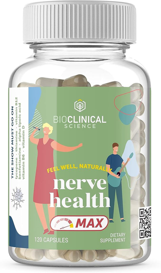 Nerve Health Max - Scientifically formulated with Vitamin D, Thiamine, Folate, Vitamin B6, Vitamin B12, Vitamin B1, Alpha Lipoic Acid, Benfotiamine, and Lycopene - 120 Capsules - 60 Day Supply