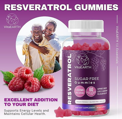 Anti Aging Resveratrol Supplement – 1500mg Resveratrol Gummies for Heart, Immune System – Raspberry Watermelon Flavored Antioxidants Supplement Energy Booster Supports Brain, Cellular Health