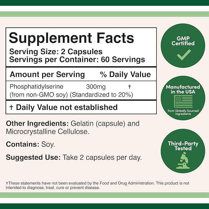 PhosphatidylSerine Supplement 300mg Per Serving, 120 Capsules (Phosphatidyl Serine Complex) by Double Wood