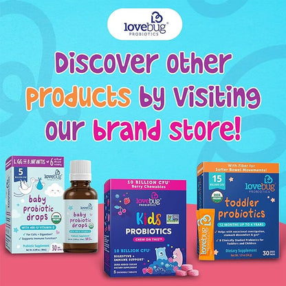 Lovebug Award Winning USDA Organic Probiotic for Babies | Multi-Strain 4 Billion CFU | Easy-to-Take Powder | Sugar Free | Ages 6-12 Months | 30 Packets