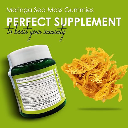 Moringa Sea Moss Gummies - Amazing Superfood Green Supplement with Fiber, Immune Support, and Moringa Leaf Powder Extract - Supplement 60 Count.