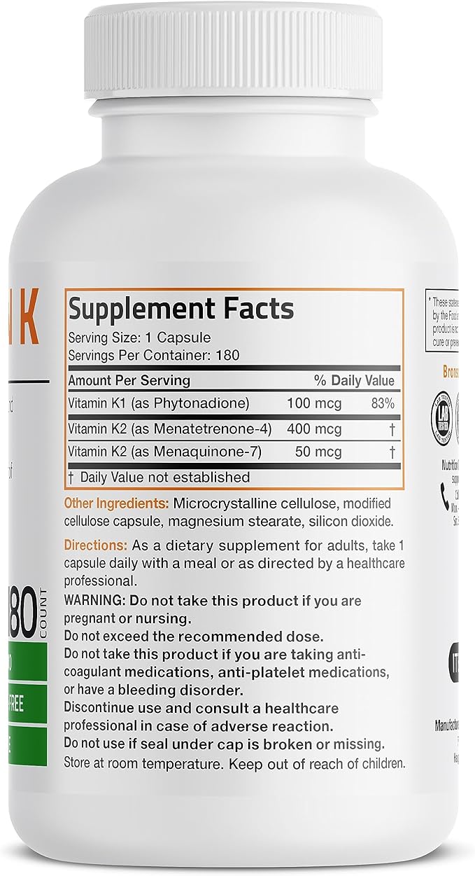 Vitamin K Triple Play (Vitamin K2 MK7 / Vitamin K2 MK4 / Vitamin K1) Full Spectrum Complex Vitamin K Supplement, 180 Capsules