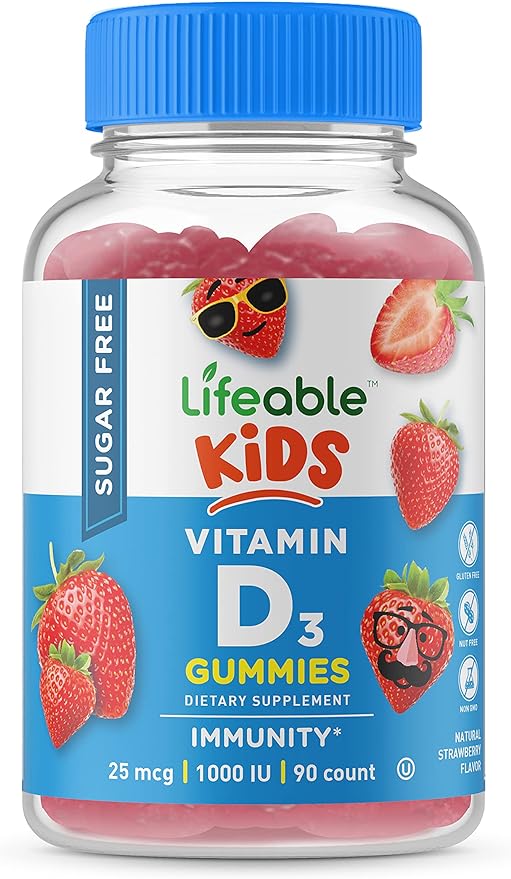 Lifeable Sugar Free Vitamin D for Kids 1000 IU – Great Tasting Natural Flavor Gummy Supplement – Gluten Free Vegetarian Chewable – for Strong and Healthy Bones, for Children, Teen, Toddler, 90 Gummies