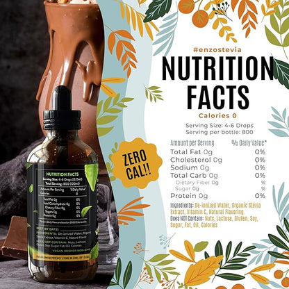 Chocolate Peanut Butter Liquid Stevia Drops (4oz) Bottle - Our Zero Calories Sweetener (800 Servings) with No Artificial Additives & Filler Ingredient