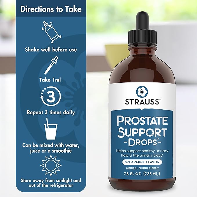 Strauss Naturals Prostate Support Drops – Prostate Supplement for Men, Prostate & Urinary Tract Support, Gluten-Free, Soy-Free, and Non-GMO, 7.6 fl oz.