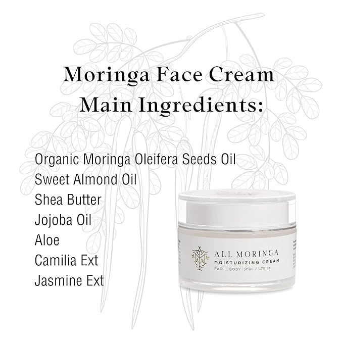 Moringa Oleifera Face Cream, Nourishing, Moisturizing and Healing, Natural Antibiotic, Exclusive Formula for Sensitive Skin, All-Natural, Non GMO, Ethically Produced, Jasmine Fragrance