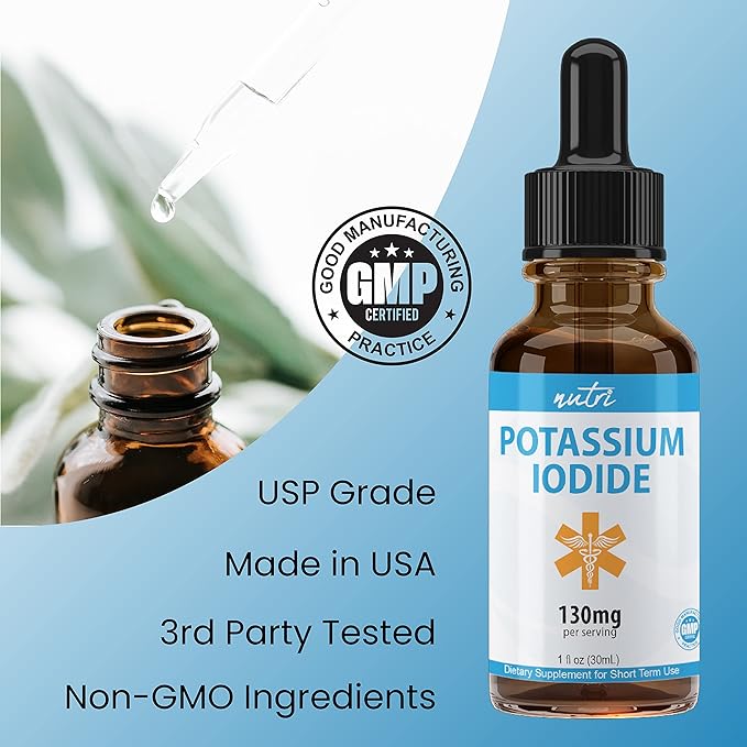 Nutri Potassium Iodide Liquid Drops 130 mg - Alternative to Potassium Iodide Pills - Potassium Iodine Tablets 130 mg - YODO Naciente Ki Pills 1 Oz