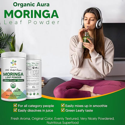 Certified Organic Moringa Leaf Powder-8Oz. USDA Certified Organic. Naturally boosts Energy, Metabolism & Immunity. 100% Pure and Raw. Green Whole Superfood. No GMO, Gluten Free.