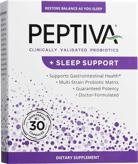 Peptiva 26 Billion CFU Probiotic and Sleep Support - Clinically Validated Multi-Strain Probiotic - Lactobacillus and Bifidobacterium, Melatonin - 30 Count