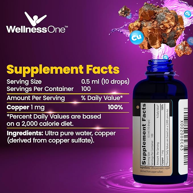 Liquid Copper Supplements - Immune Support Copper Sulfate Also Great for Joint, Nerve & Bone Health - Copper Supplement Drops Maximizes Iron Absorption for Kids, Men & Women - 1.67 fl oz