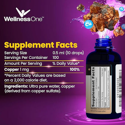 Liquid Copper Supplements - Immune Support Copper Sulfate Also Great for Joint, Nerve & Bone Health - Copper Supplement Drops Maximizes Iron Absorption for Kids, Men & Women - 1.67 fl oz