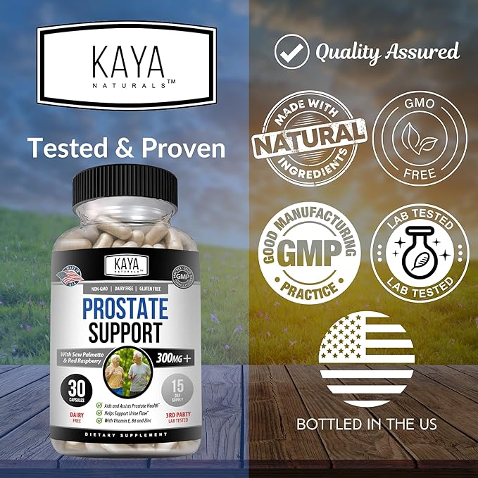 Kaya Naturals Prostate Support | Saw Palmetto, Potent DHT Blocker for Hair Growth, Promote Sleep, Reduce Frequent Urination, Bladder Emptying & Stamina Supplement – 30 Count