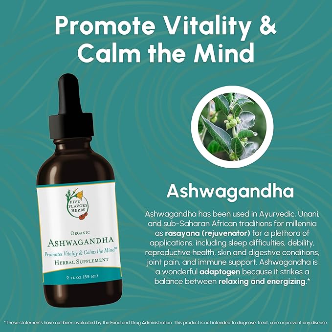 Ashwagandha Tincture - Promotes Vitality, Calms The Mind, Immune Support, Adaptogen, Lemon Balm, Herbal Supplement - 2 Fl Oz