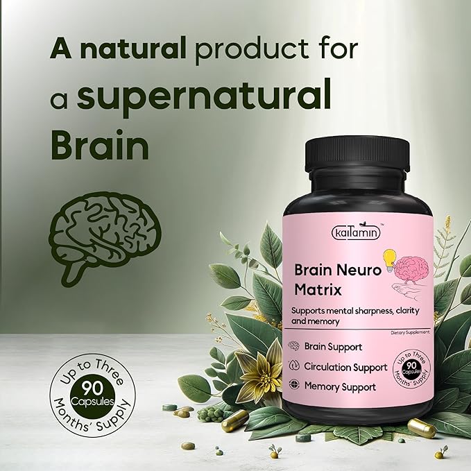 Nootropic Vitamin Brain Matrix- Ginkgo Biloba, Huperzine A, Bacopa Monnieri, L-Carnitine, Phosphatidylserine - Memory, Focus & Aging Support - 90 Tablets 3 Months' Supply. Decaffeinated