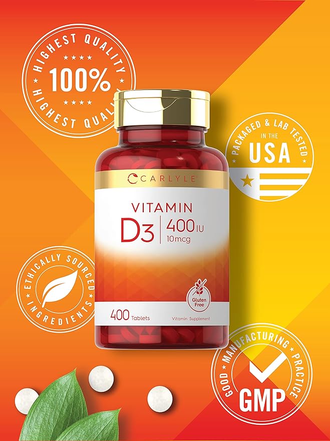 Carlyle Vitamin D3 | 400iu (10mcg) | 400 Tablets | Value Size | Vegetarian, Non-GMO, and Gluten Free Formula | Vitamin D Supplement