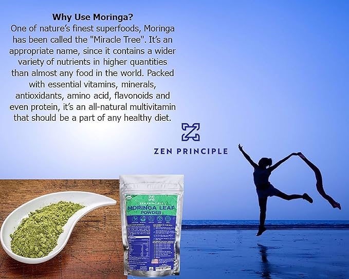 Zen Principle 2-Pack Premium Organic Moringa Oleifera Leaf Powder. 100% USDA Certified. Sun-Dried, All Natural Energy Boost, Raw Superfood and Multi-Vitamin. No GMO, Gluten Free.