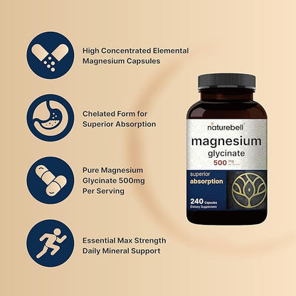 2 Pack Magnesium Glycinate 500mg, 480 Capsules – 100% Chelated for Max Absorption – Bioavailable Mineral Supplement for Muscle, Joint, Enzyme, & Heart Health