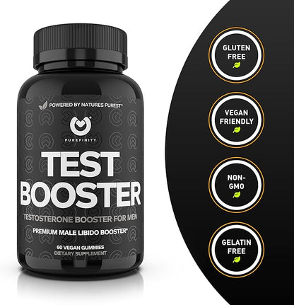 Testosterone Booster for Men – Male Performance Supplement with Horny Goat Weed for Men, L-Arginine, Maca Root, Saw Palmetto & Tribulus – Boost Vitality, Strength & Energy - 60 Gummies