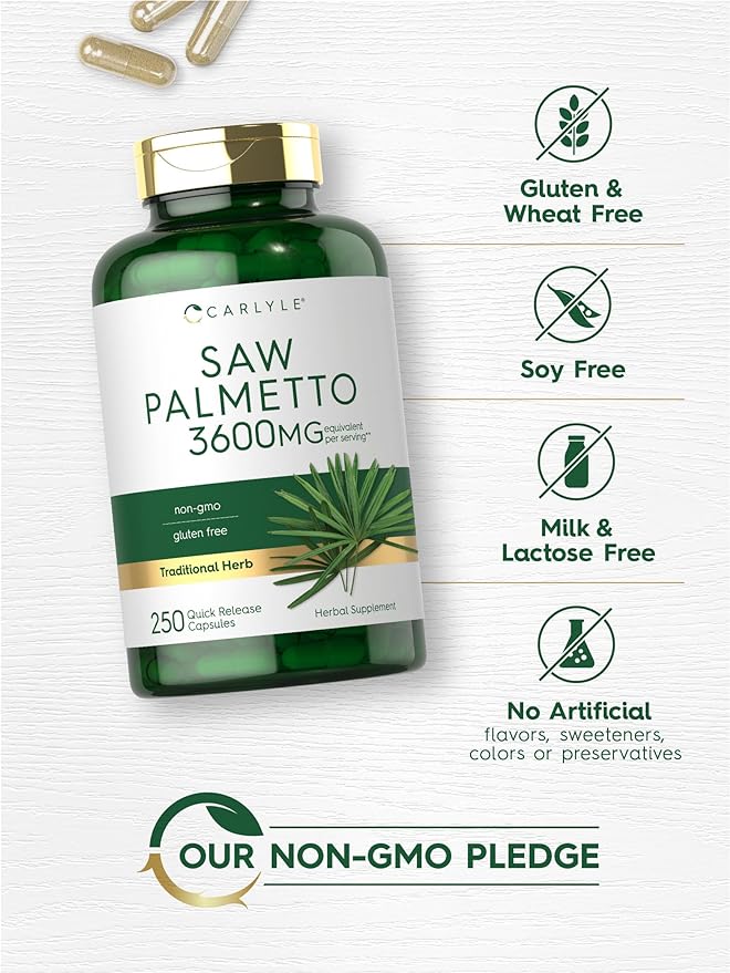 Carlyle Saw Palmetto Extract | 3600mg | 250 Capsules | Non-GMO and Gluten Free Formula from Saw Palmetto Berries