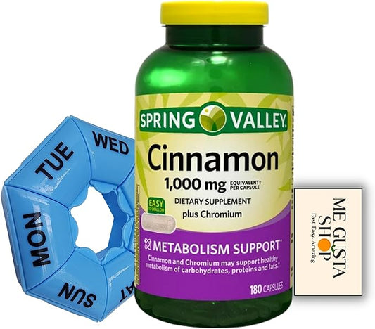 Spring Valley Cinnamon Plus Chromium Capsules Dietary Supplement, 1,000 mg, 180 Count (Pack 01) + Me Gustas Sticker