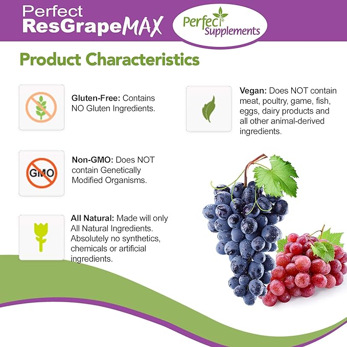 Perfect Supplements – Perfect ResGrape Resveratrol MAX – 60 Capsules – Trans-Resveratrol & Organic Muscadine Grapes – Promotes Anti-Aging