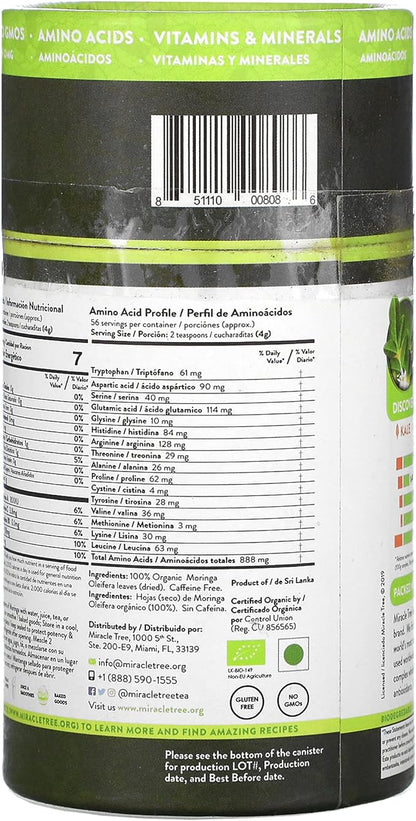 Miracle Tree 100% Organic Moringa Superfood Powder, 8 oz (226.8 g)