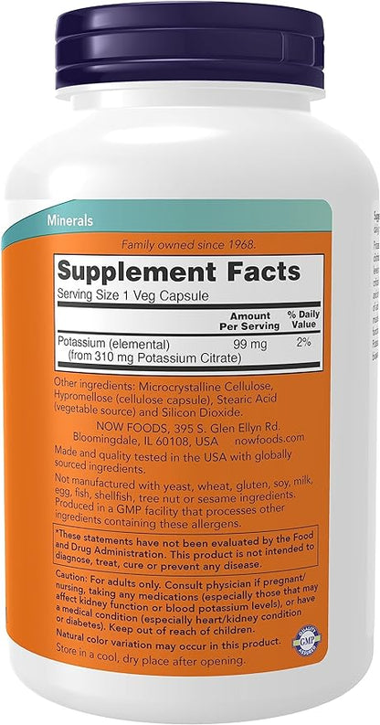 NOW Foods, Potassium Citrate 99 mg, Supports Electrolyte Balance and Normal pH*, Essential Mineral, 360 Veg Capsules