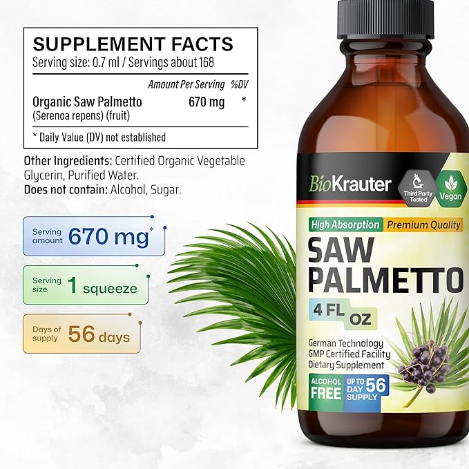 Saw Palmetto Tincture - Organic Saw Palmetto Supplement - Natural Prostate Health Support - Saw Palmetto for Men and Women - Alcohol & Sugar Free - Vegan Drops 4 Fl.Oz.