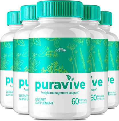 Puravive Premium Weight Management Capsules, Puravive Exotic Rice Method Advanced Formula with 60 Non-GMO Capsules, Featuring Garcinia Cambogia, Mango Fruit Powder & Raspberry Ketones Extract (5 Pack)