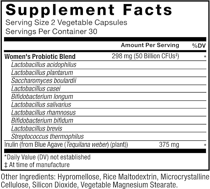 FORCE FACTOR Probiotic for Women 50 Billion CFU, Women’s Probiotic for Digestive Health, Immunity, and Vaginal Health, 10 Strains with Lactobacillus Acidophilus, Vegan, 60 Capsules