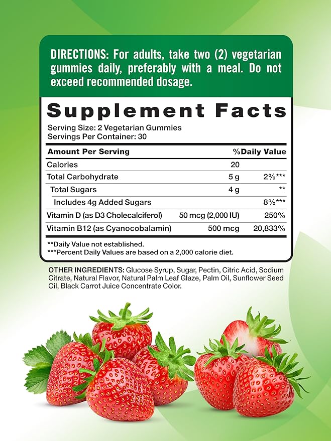 Nature's Truth Vitamin D3 and B12 Gummies | 60 Count | Strawberry Flavor | Vegetarian, Non-GMO & Gluten Free Supplement