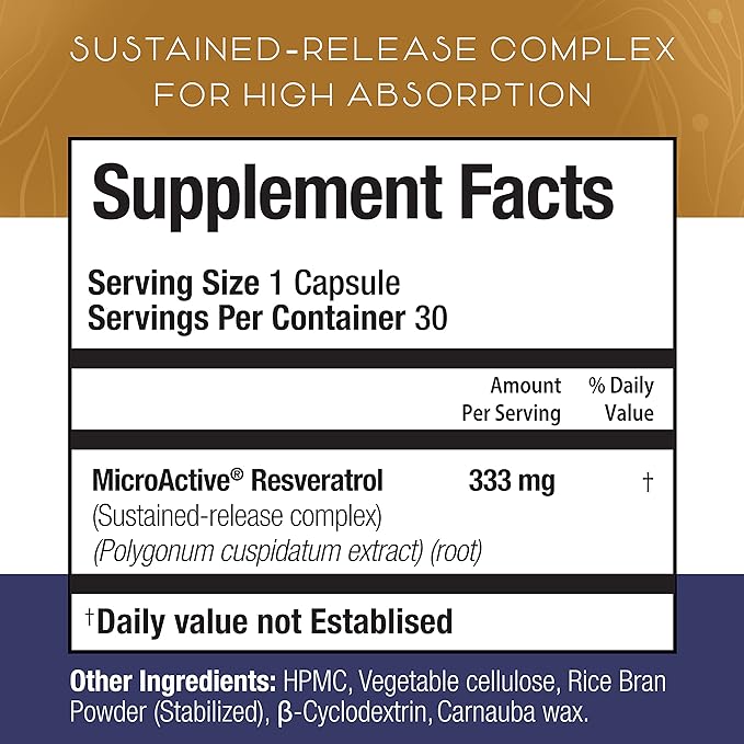 Advanced Trans Resveratrol Capsules with 12-Hour Sustained Release for Up to 250% Better Bioavailability - NAD Resveratrol Supplement with Micronized Resveratrol