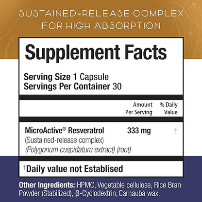 Advanced Trans Resveratrol Capsules with 12-Hour Sustained Release for Up to 250% Better Bioavailability - NAD Resveratrol Supplement with Micronized Resveratrol