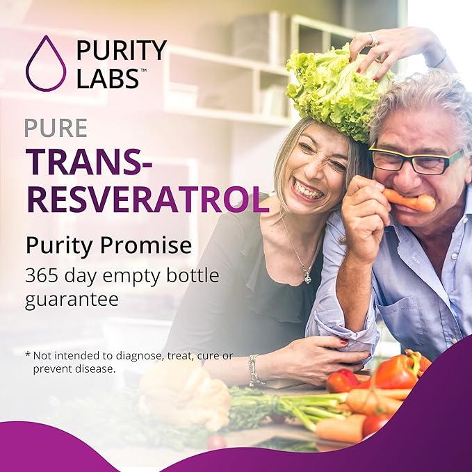 Purity Labs Pure Trans-Resveratrol Supplement + Quercetin 1500mg, Vegan Supplements for Heart, Skin Hair Nails, Anti Aging Antioxidant Supplement 90ct