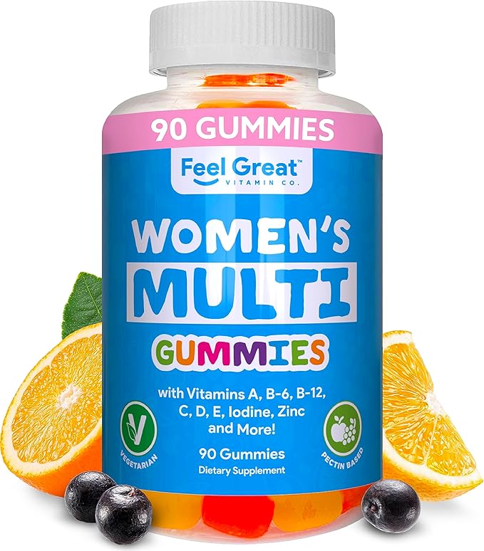 Multivitamin Gummy for Women by Feel Great Vitamin Co | Multi Chewable Gummy Supplement with Vitamin A, B-6, B-12, C, D, E, Biotin, Choline, Folic Acid, Zinc & More