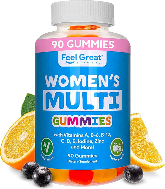 Multivitamin Gummy for Women by Feel Great Vitamin Co | Multi Chewable Gummy Supplement with Vitamin A, B-6, B-12, C, D, E, Biotin, Choline, Folic Acid, Zinc & More