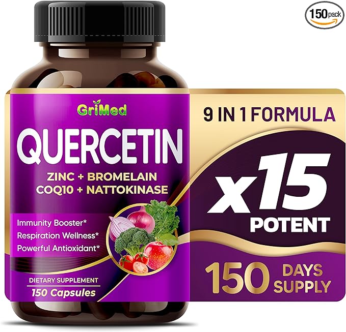 Quercetin 19,800mg - X15 Power with Zinc, Bromelain, CoQ10 + Nattokinase -Immunity Booster, Powerful Antioxidant - Made in USA (150 Count (Pack of 1))